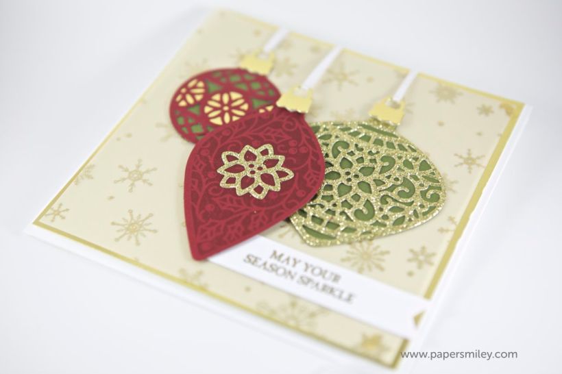 Goldene Weihnachtskarte mit Anhängern von Stampin Up!
