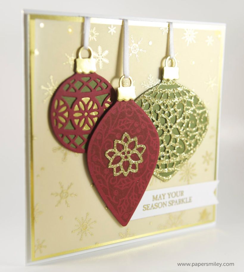 Goldene Weihnachtskarte mit Anhängern von Stampin Up!